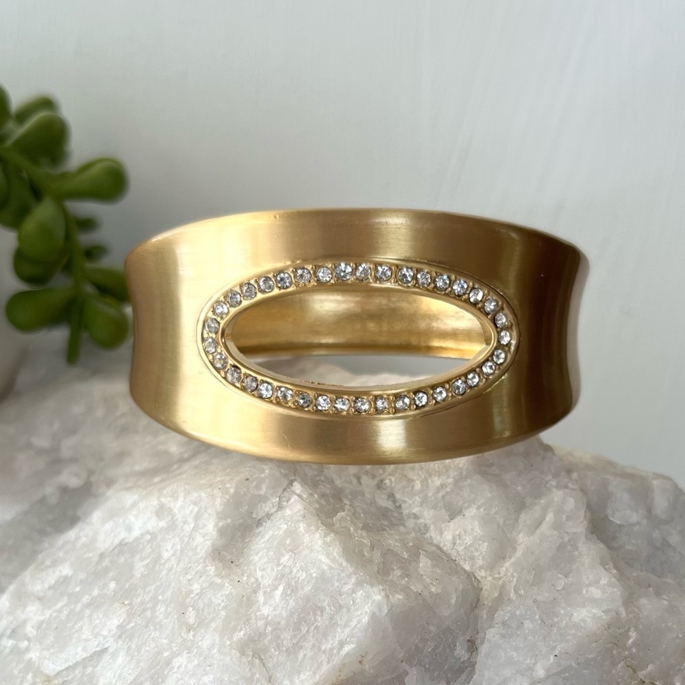 Rhinestone and Gold Tone Clamper Bracelet